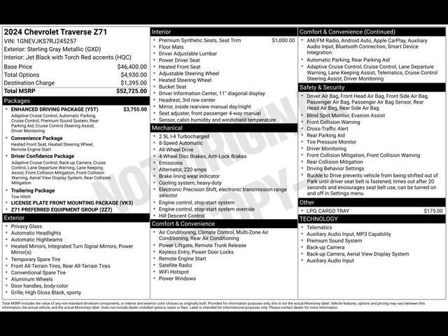 Certified 2024 Chevrolet Traverse Z71 w/ Enhanced Driving Package AWD/4WD image 31