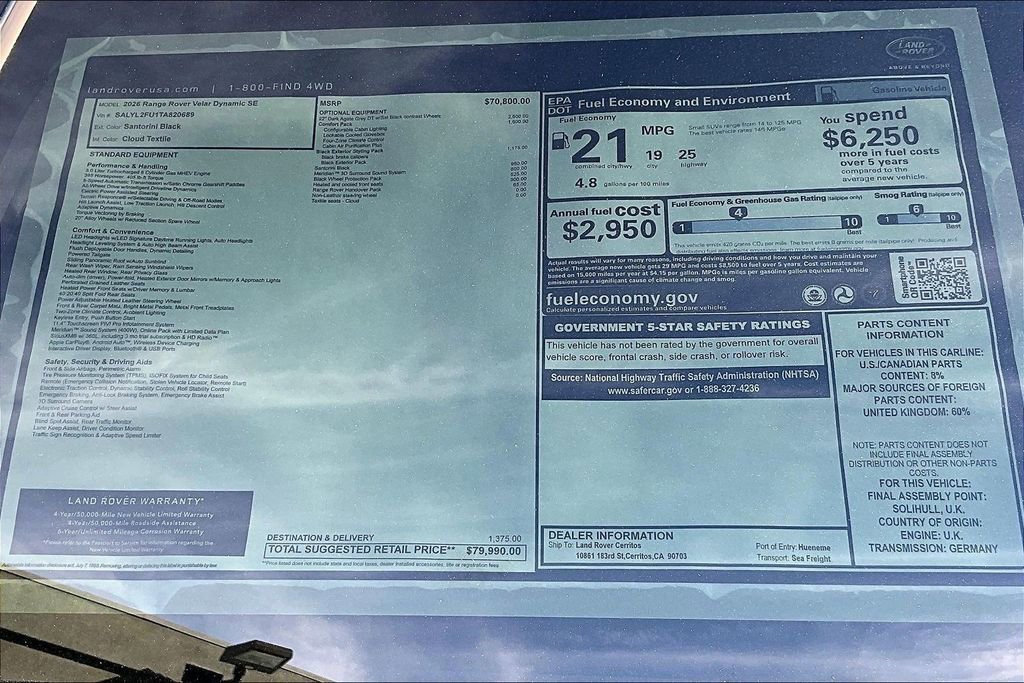 New 2026 Land Rover Range Rover Velar Dynamic SE image 14