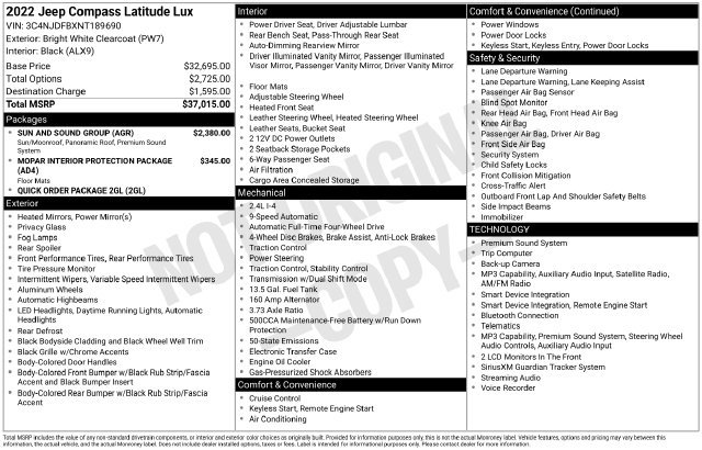 Used 2022 Jeep Compass Latitude w/ Sun and Sound Group AWD/4WD image 31