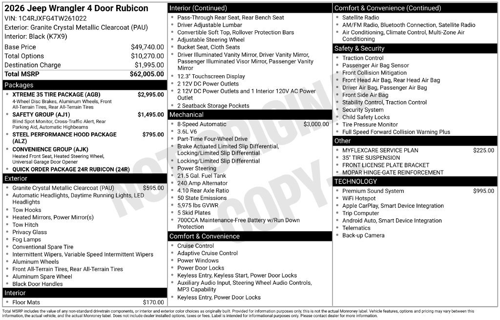 New 2026 Jeep Wrangler Unlimited Rubicon w/ Xtreme 35 Tire Package AWD/4WD image 4