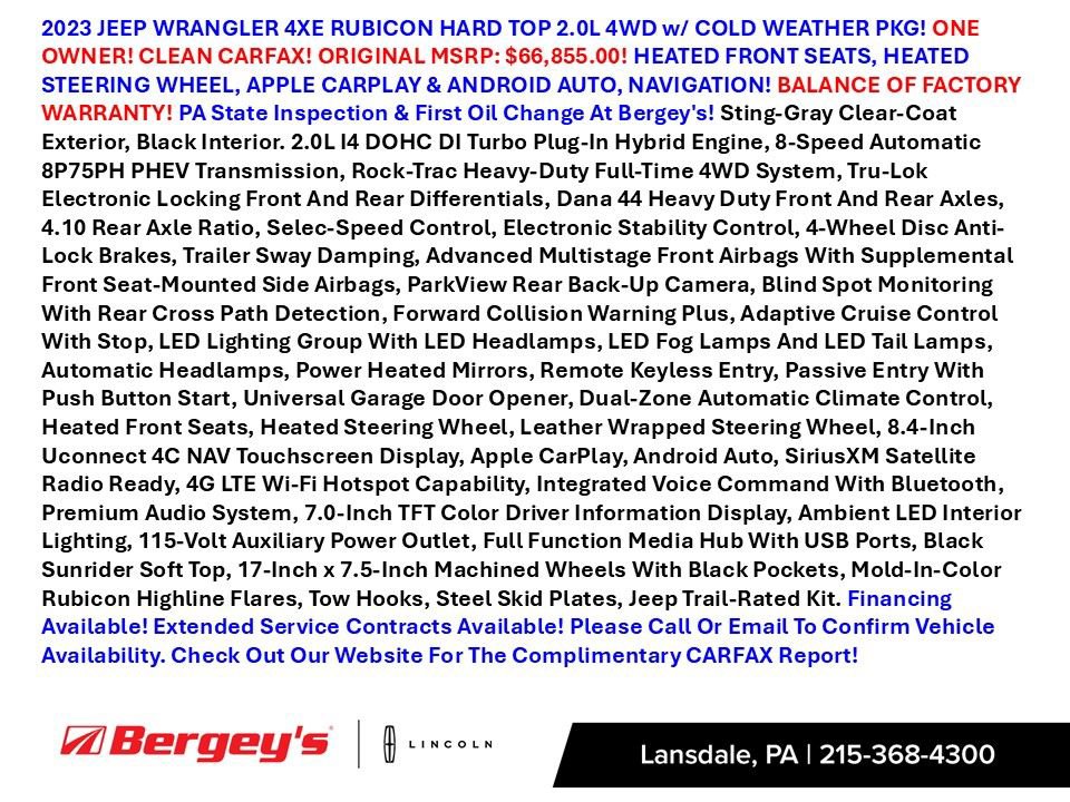 Used 2023 Jeep Wrangler Unlimited Rubicon 4xe w/ Cold Weather Group AWD/4WD image 2