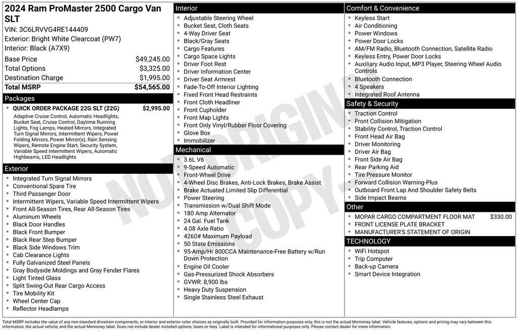 New 2024 RAM ProMaster 2500 w/ Quick Order Package 22G SLT image 4