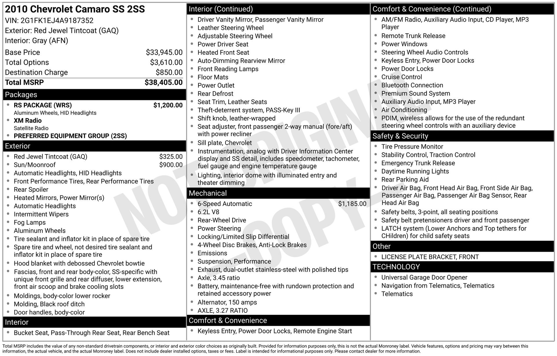 Used 2010 Chevrolet Camaro SS w/ RS Package image 5