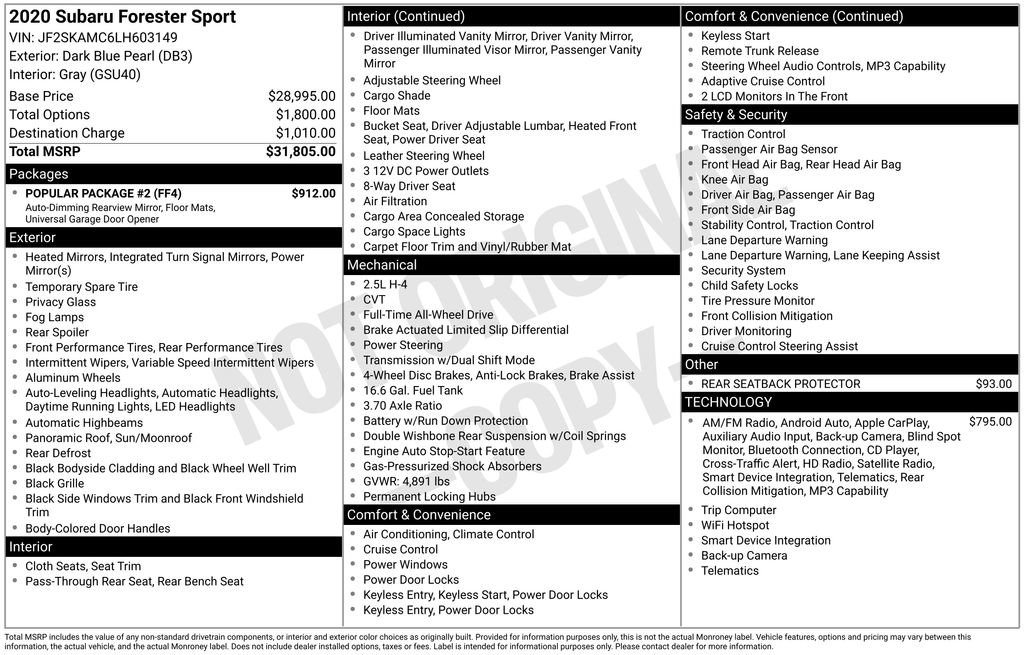 Used 2020 Subaru Forester Sport w/ Popular Package #2 image 6