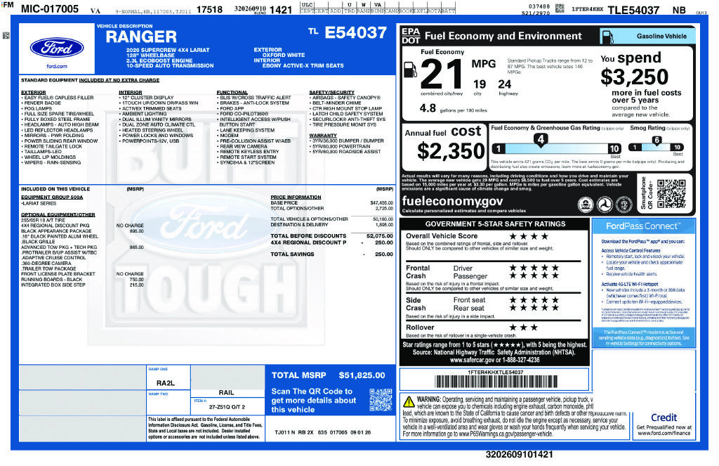 New 2026 Ford Ranger Lariat w/ Black Appearance Package AWD/4WD image 7