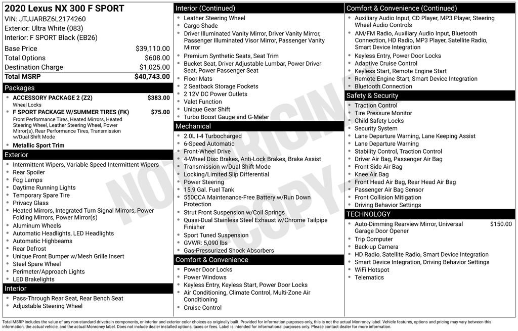 Used 2020 Lexus NX 300 F Sport w/ Accessory Package 2 image 38