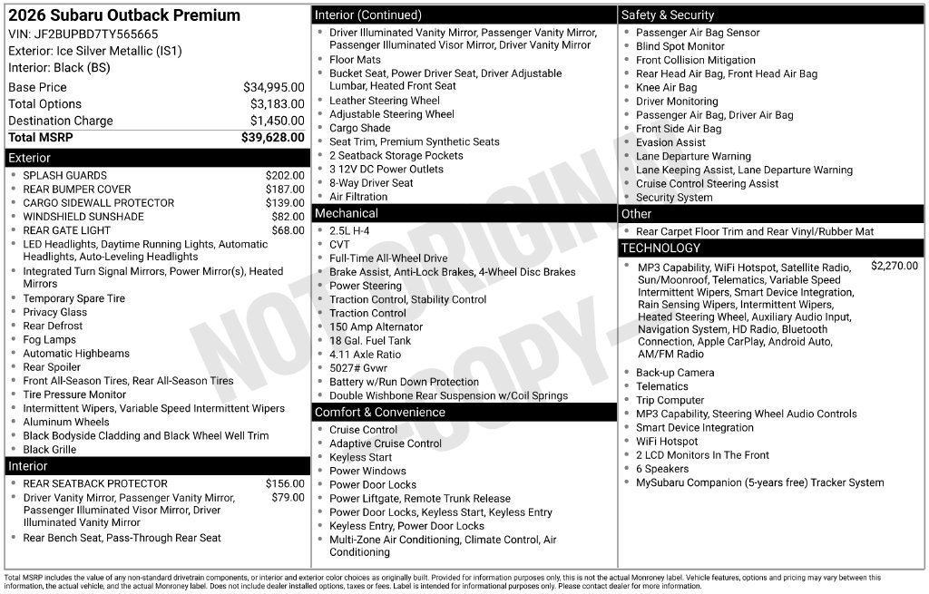 New 2026 Subaru Outback Premium AWD/4WD image 2