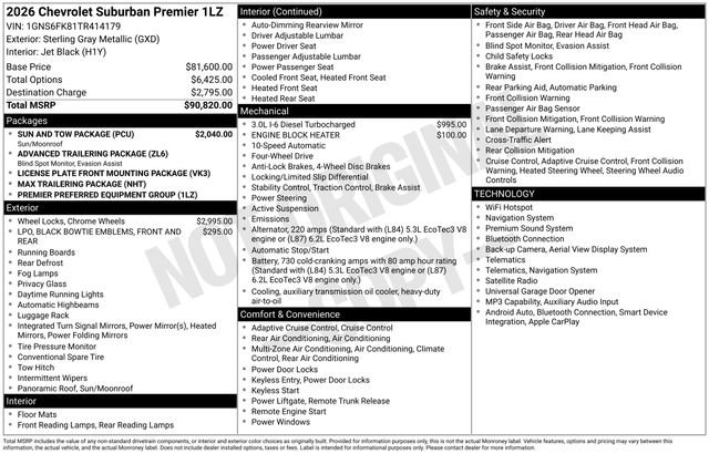 New 2026 Chevrolet Suburban Premier w/ Sun And Tow Package AWD/4WD image 4