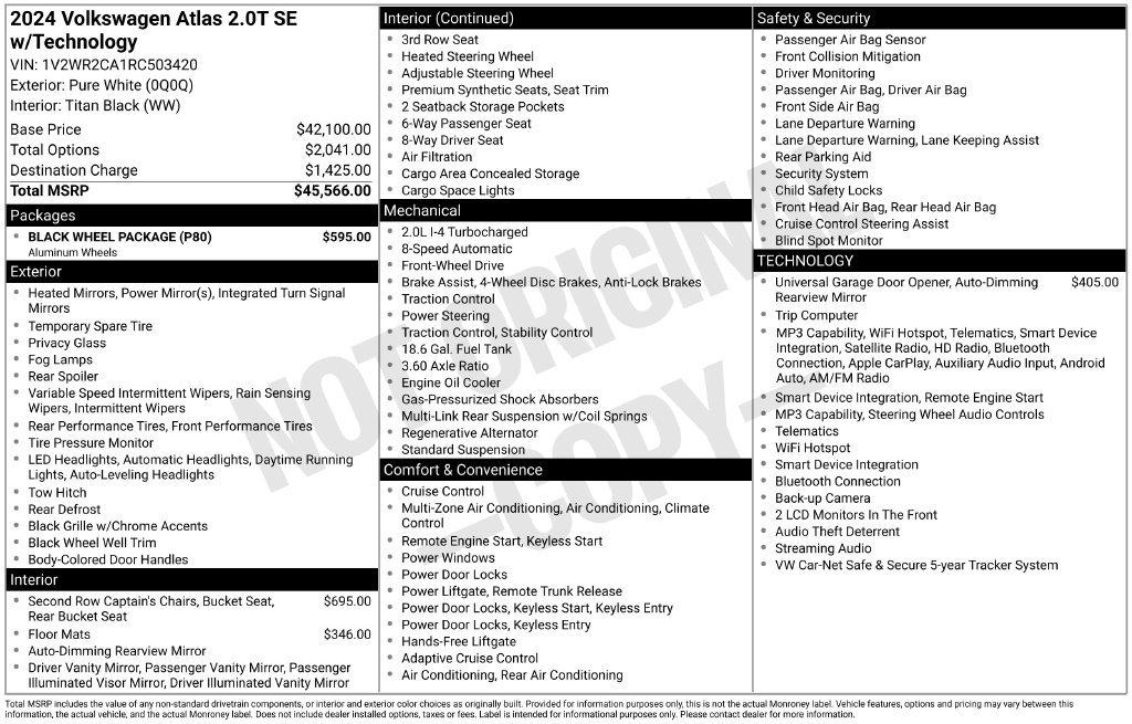 Used 2024 Volkswagen Atlas SE w/ Black Wheel Package FWD image 2
