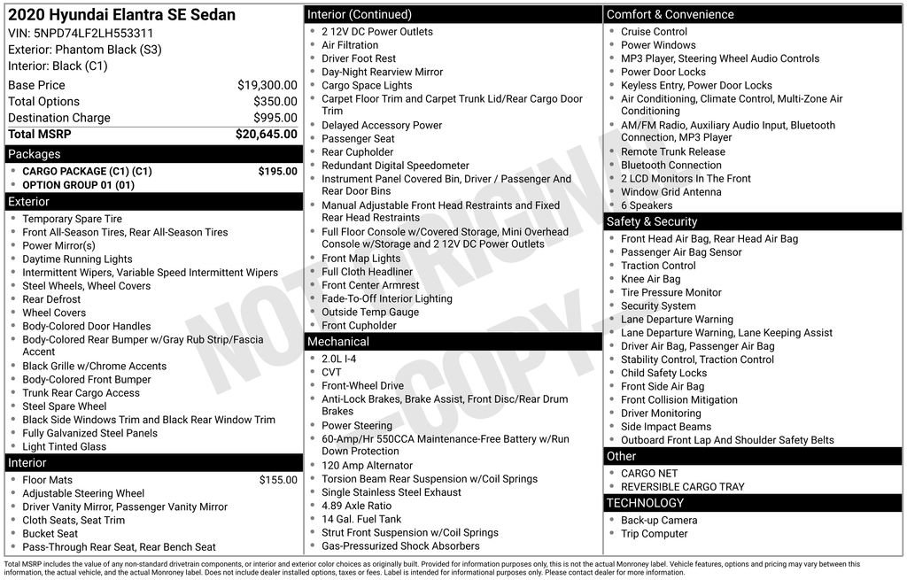 Used 2020 Hyundai Elantra SE w/ Cargo Package (C1) image 5
