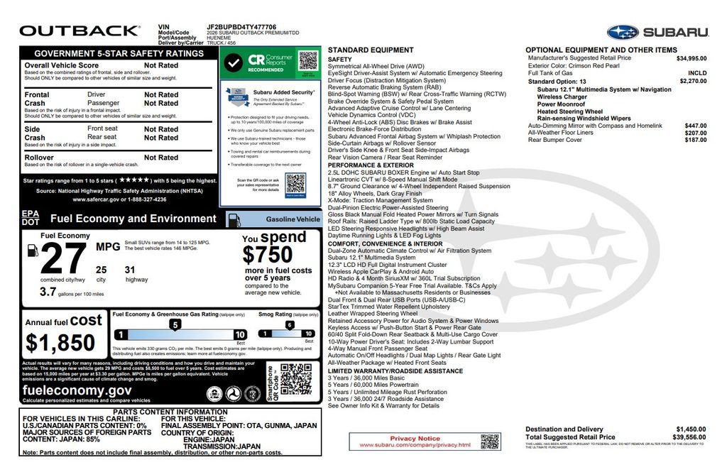 Used 2026 Subaru Outback Premium AWD/4WD image 4