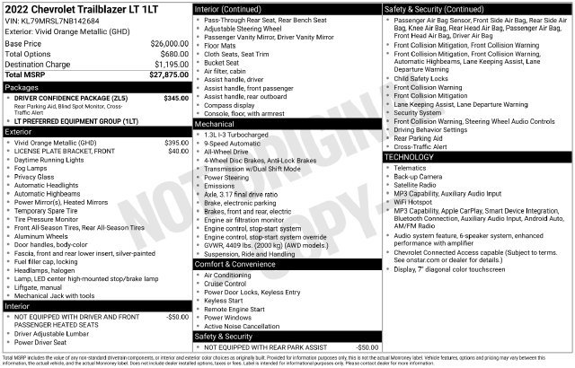 Certified 2022 Chevrolet TrailBlazer LT w/ Driver Confidence Package AWD/4WD image 39