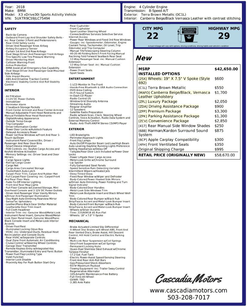 Used 2018 BMW X3 xDrive30i image 2