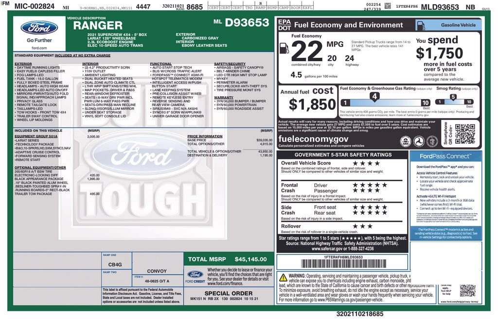 Used 2021 Ford Ranger Lariat w/ Equipment Group 501A High AWD/4WD image 11