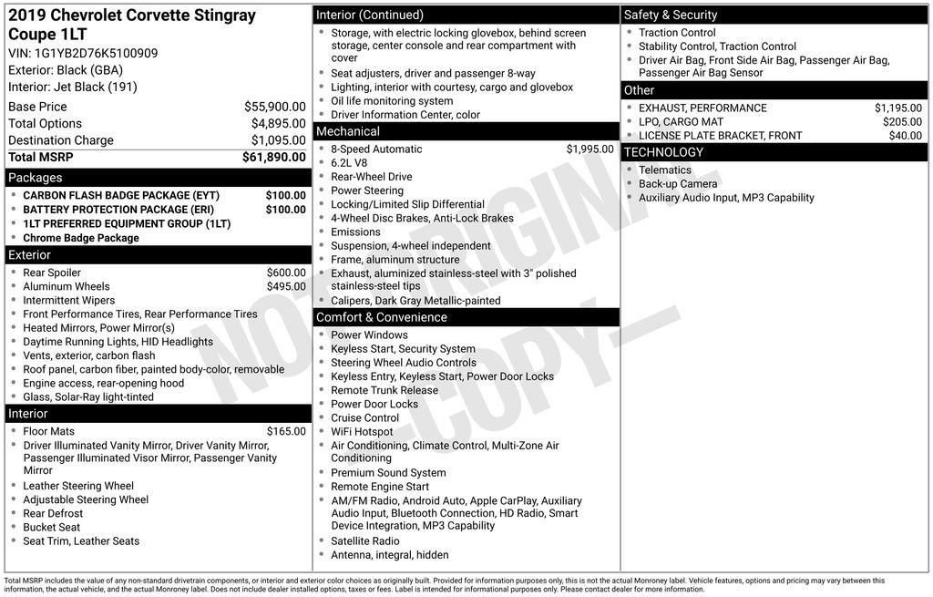 Used 2019 Chevrolet Corvette Stingray Coupe w/ Battery Protection Package image 31