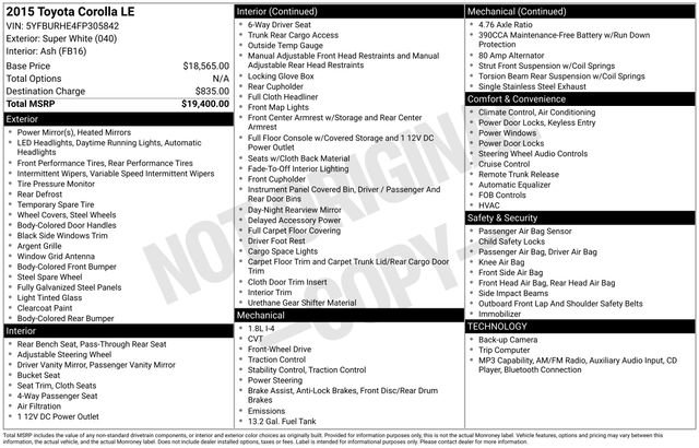 Used 2015 Toyota Corolla LE image 4