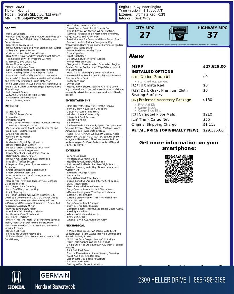 Used 2023 Hyundai Sonata SEL w/ Preferred Accessory Package FWD image 31
