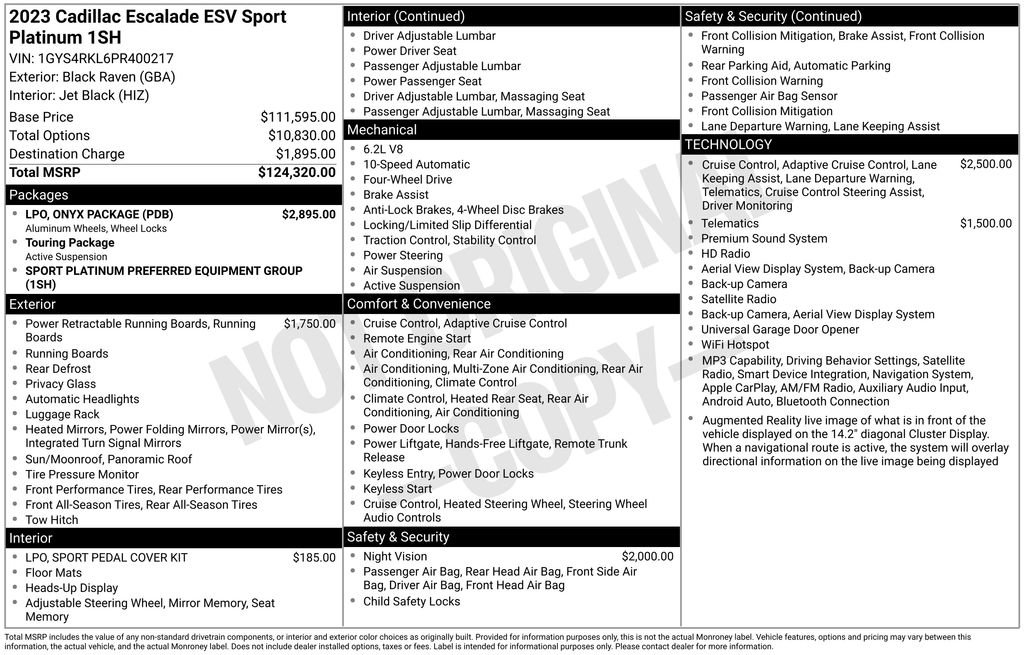 Used 2023 Cadillac Escalade ESV Sport Platinum w/ LPO, ONYX Package AWD/4WD image 39