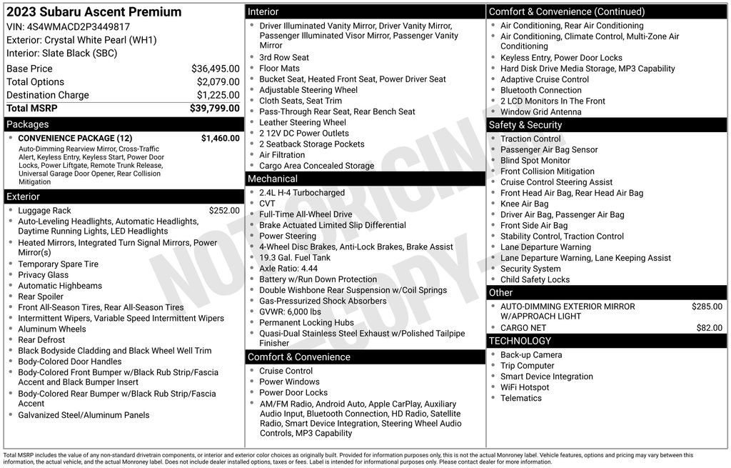 Certified 2023 Subaru Ascent Premium w/ Convenience Package AWD/4WD image 8