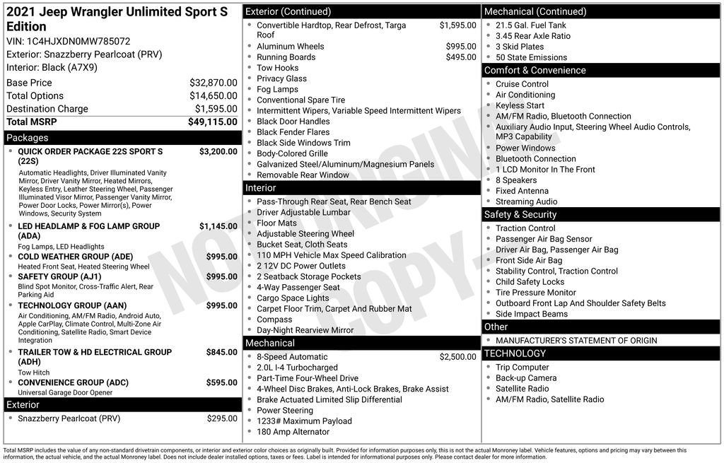 Used 2021 Jeep Wrangler Unlimited Sport image 32