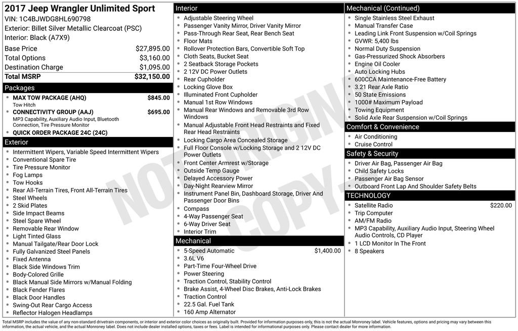 Used 2017 Jeep Wrangler Unlimited Sport w/ Max Tow Package AWD/4WD image 4