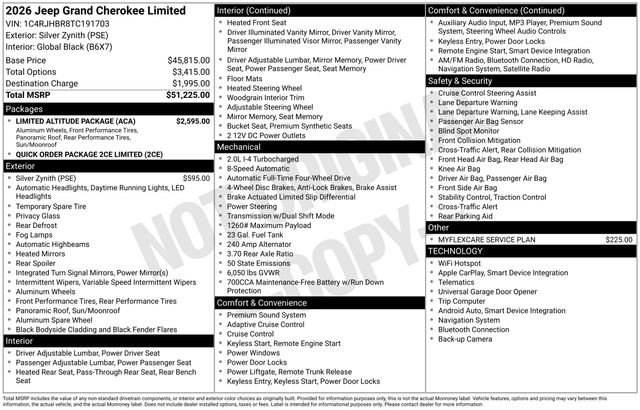 New 2026 Jeep Grand Cherokee Limited w/ Limited Altitude Package AWD/4WD image 2