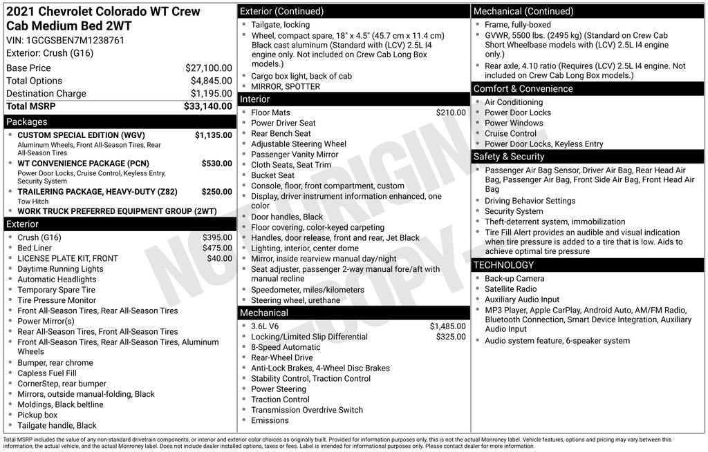 Used 2021 Chevrolet Colorado W/T w/ Custom Special Edition RWD image 32