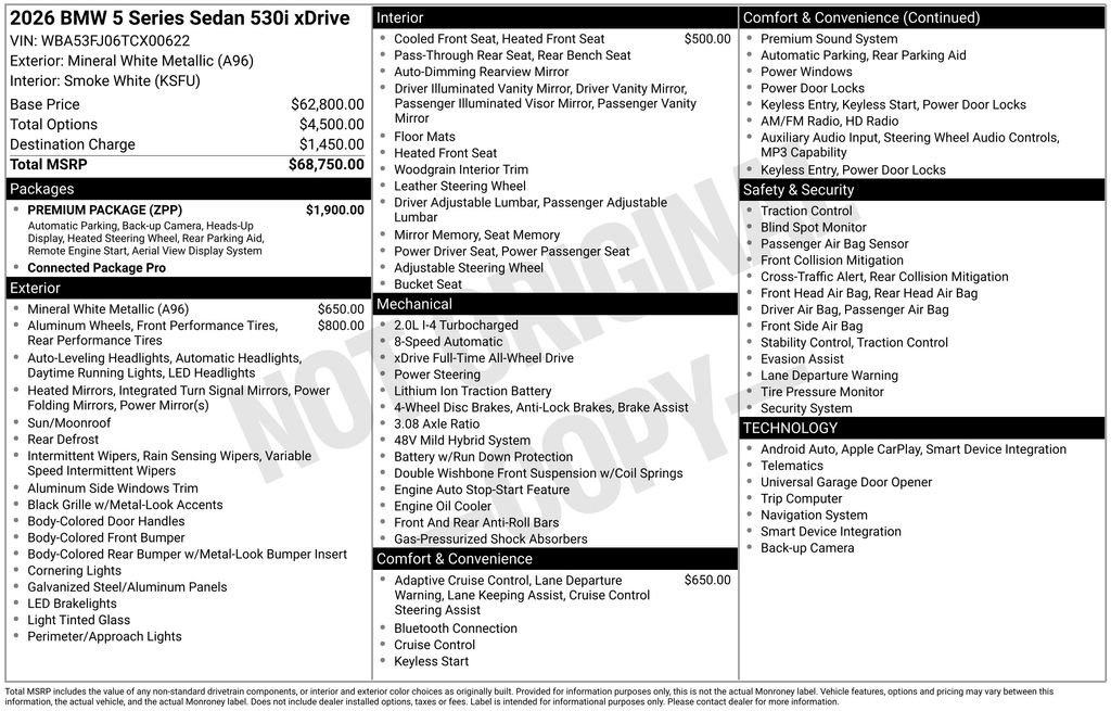 New 2026 BMW 530i xDrive w/ Premium Package AWD/4WD image 2