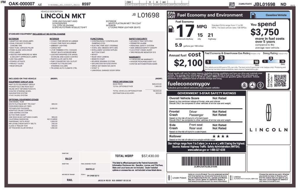 Used 2018 Lincoln MKT AWD w/ Technology Package image 3