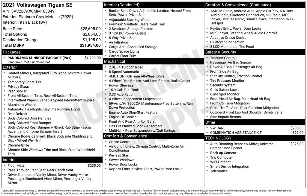 Used 2021 Volkswagen Tiguan SE w/ Panoramic Sunroof Package image 9
