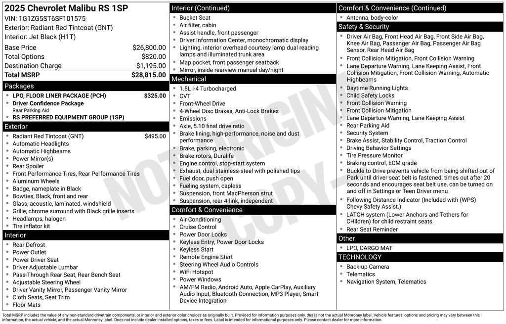 Used 2025 Chevrolet Malibu RS w/ LPO, Floor Liner Package image 6