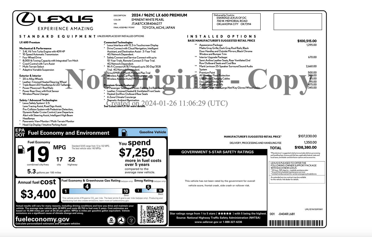 Used 2024 Lexus LX 600 4WD w/ Appearance Package image 71