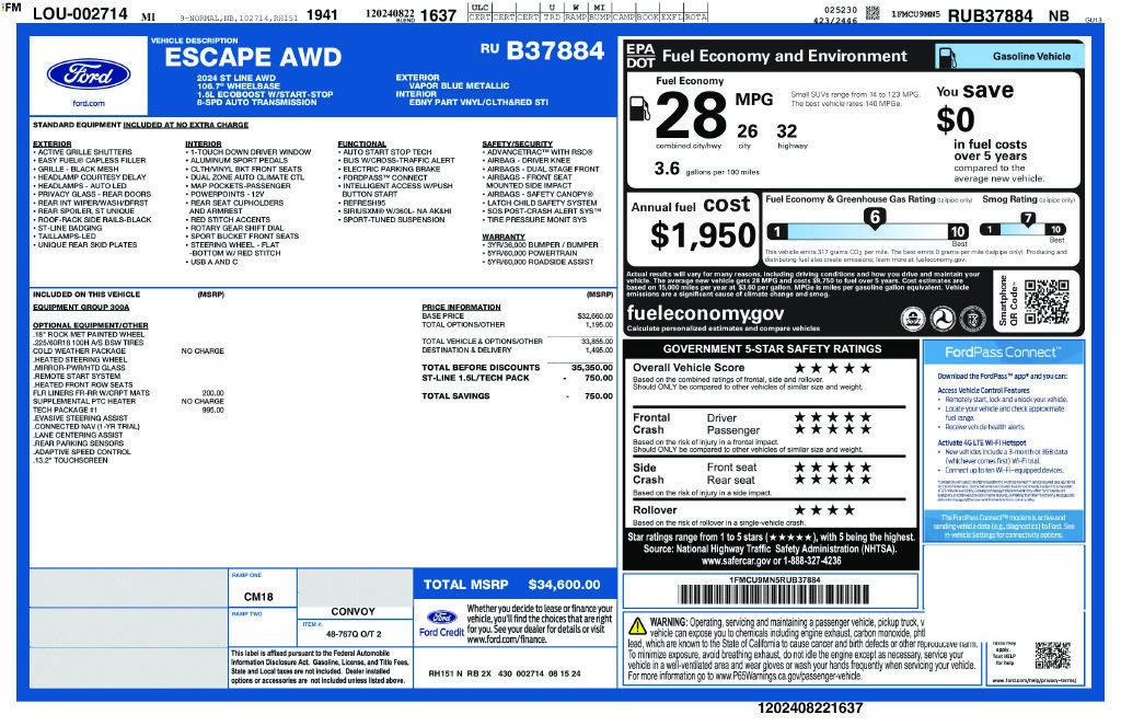 Certified 2024 Ford Escape ST-Line w/ Tech Pack #1 AWD/4WD image 34