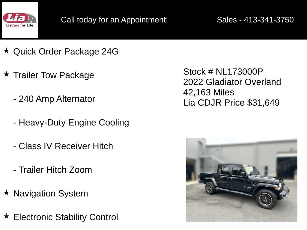 Certified 2022 Jeep Gladiator Overland w/ Trailer Tow Package AWD/4WD image 6