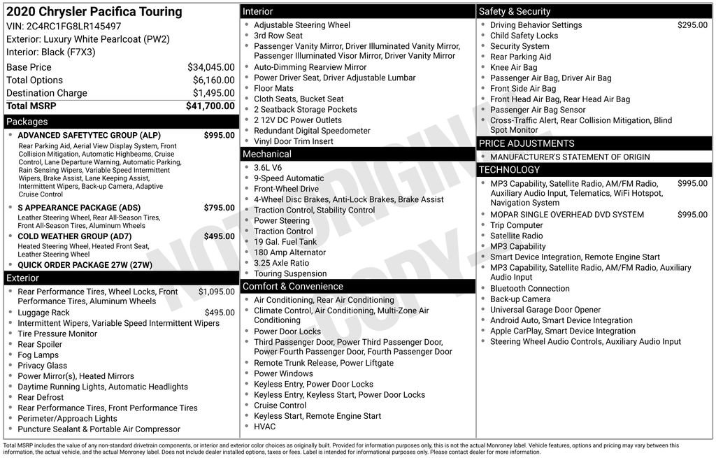 Used 2020 Chrysler Pacifica Touring w/ Advanced Safetytec Group FWD image 36