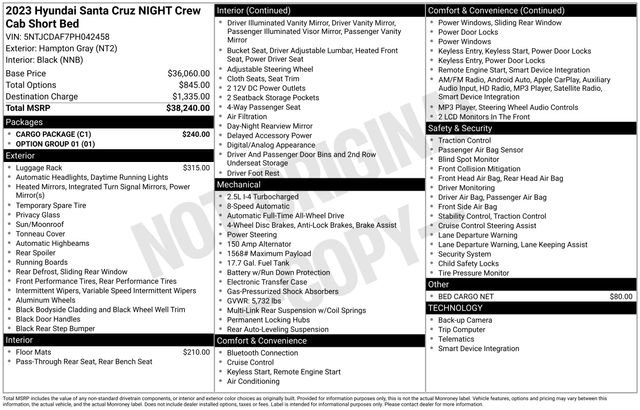 Used 2023 Hyundai Santa Cruz Night w/ Cargo Package image 10