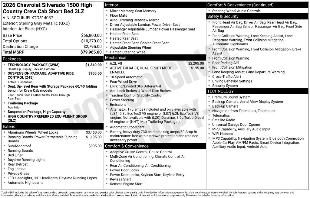 New 2026 Chevrolet Silverado 1500 High Country w/ Technology Package AWD/4WD image 22