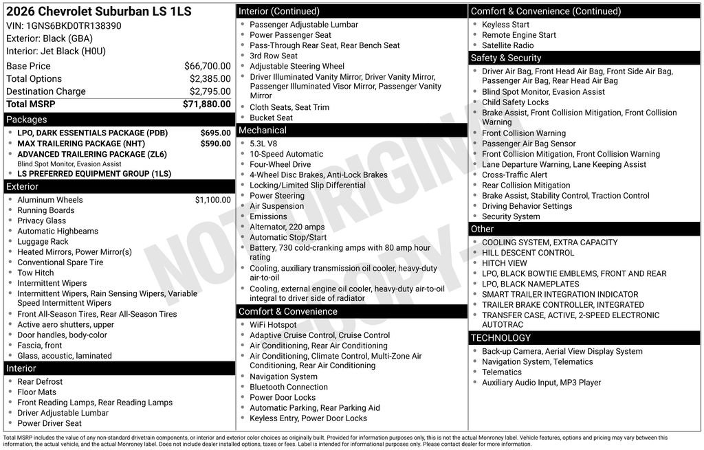 New 2026 Chevrolet Suburban LS w/ LPO, Dark Essentials Package AWD/4WD image 26
