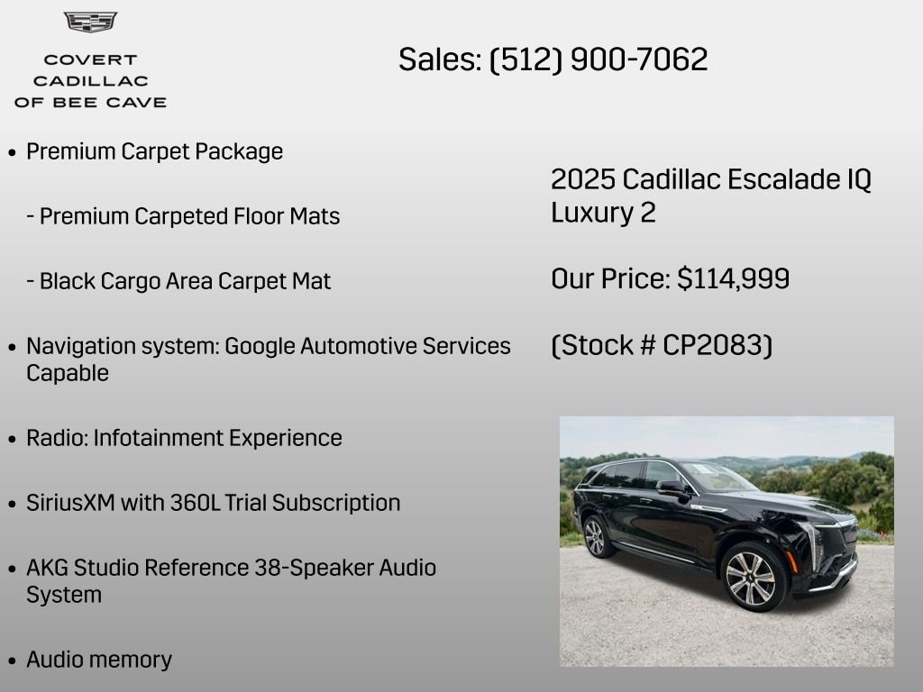 Certified 2025 Cadillac Escalade IQ Luxury 2 w/ LPO, Premium Carpet Package AWD/4WD image 7