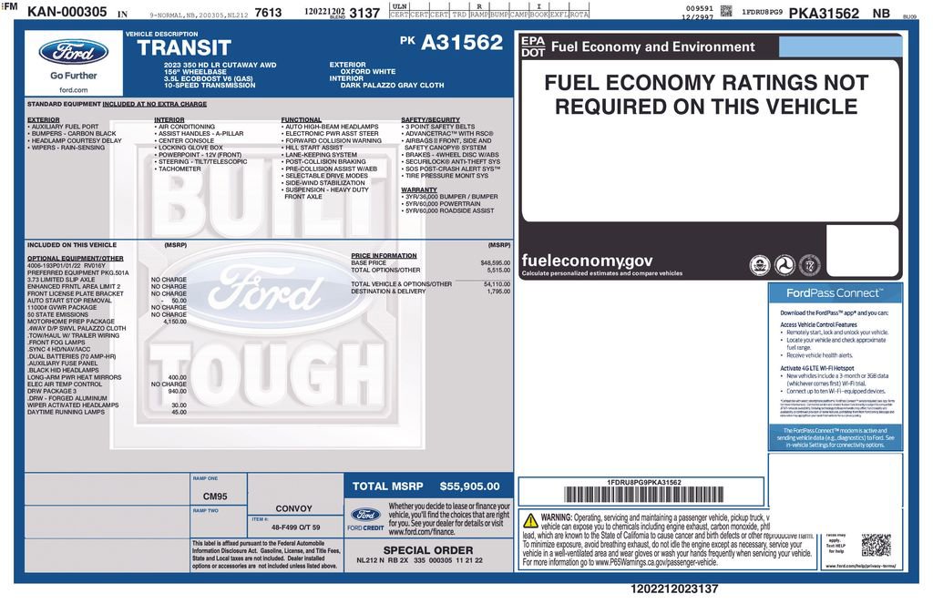 Used 2023 Ford Transit 350 Low Roof DRW AWD w/ Motorhome Prep Package image 6