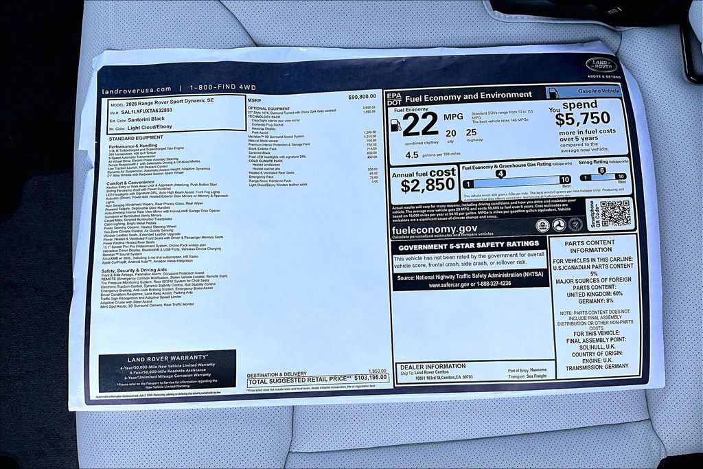 New 2026 Land Rover Range Rover Sport Dynamic SE AWD/4WD image 14