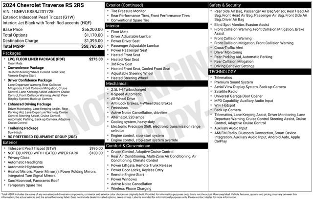 Used 2024 Chevrolet Traverse RS w/ LPO, Floor Liner Package AWD/4WD image 7
