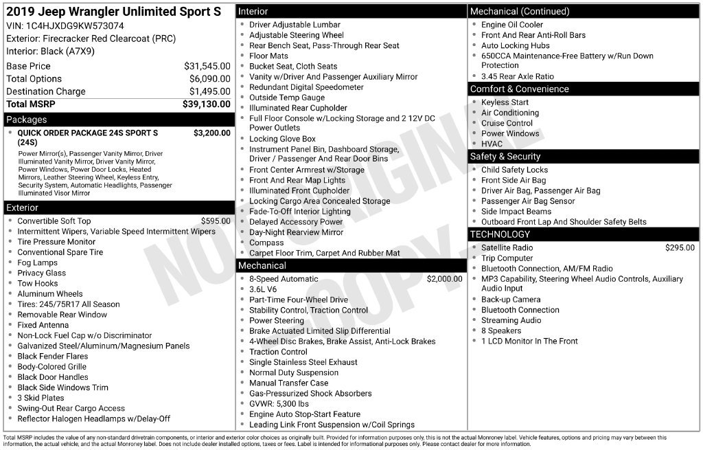 Used 2019 Jeep Wrangler Unlimited Sport S AWD/4WD image 7