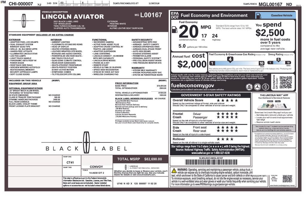 Certified 2021 Lincoln Aviator Black Label w/ Dynamic Handling Package AWD/4WD image 33