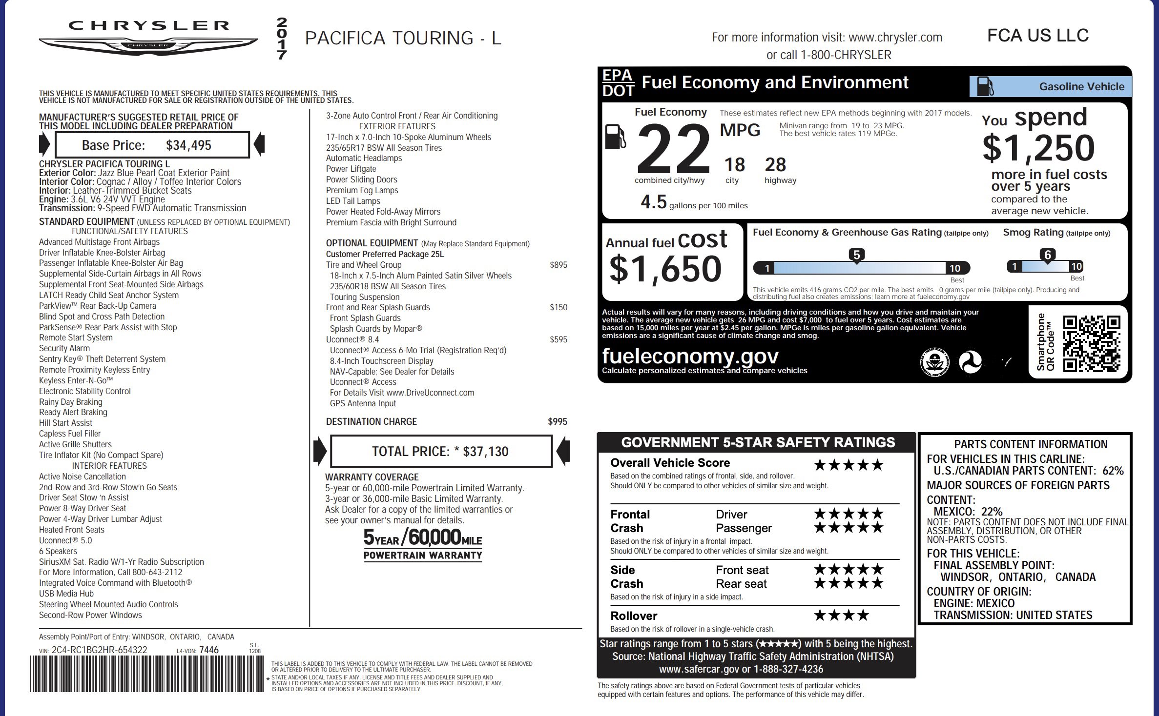 Used 2017 Chrysler Pacifica Touring-L w/ Tire & Wheel Group image 5