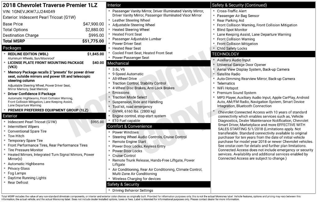 Used 2018 Chevrolet Traverse Premier w/ Redline Edition AWD/4WD image 11