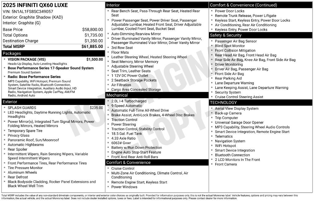 Certified 2025 INFINITI QX60 Luxe w/ Vision Package AWD/4WD image 9