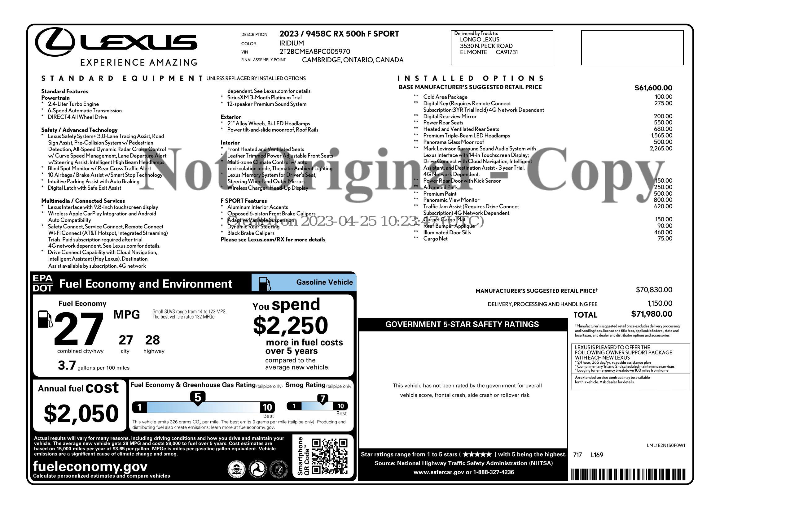 Used 2023 Lexus RX 500h F Sport w/ Cold Area Package image 2