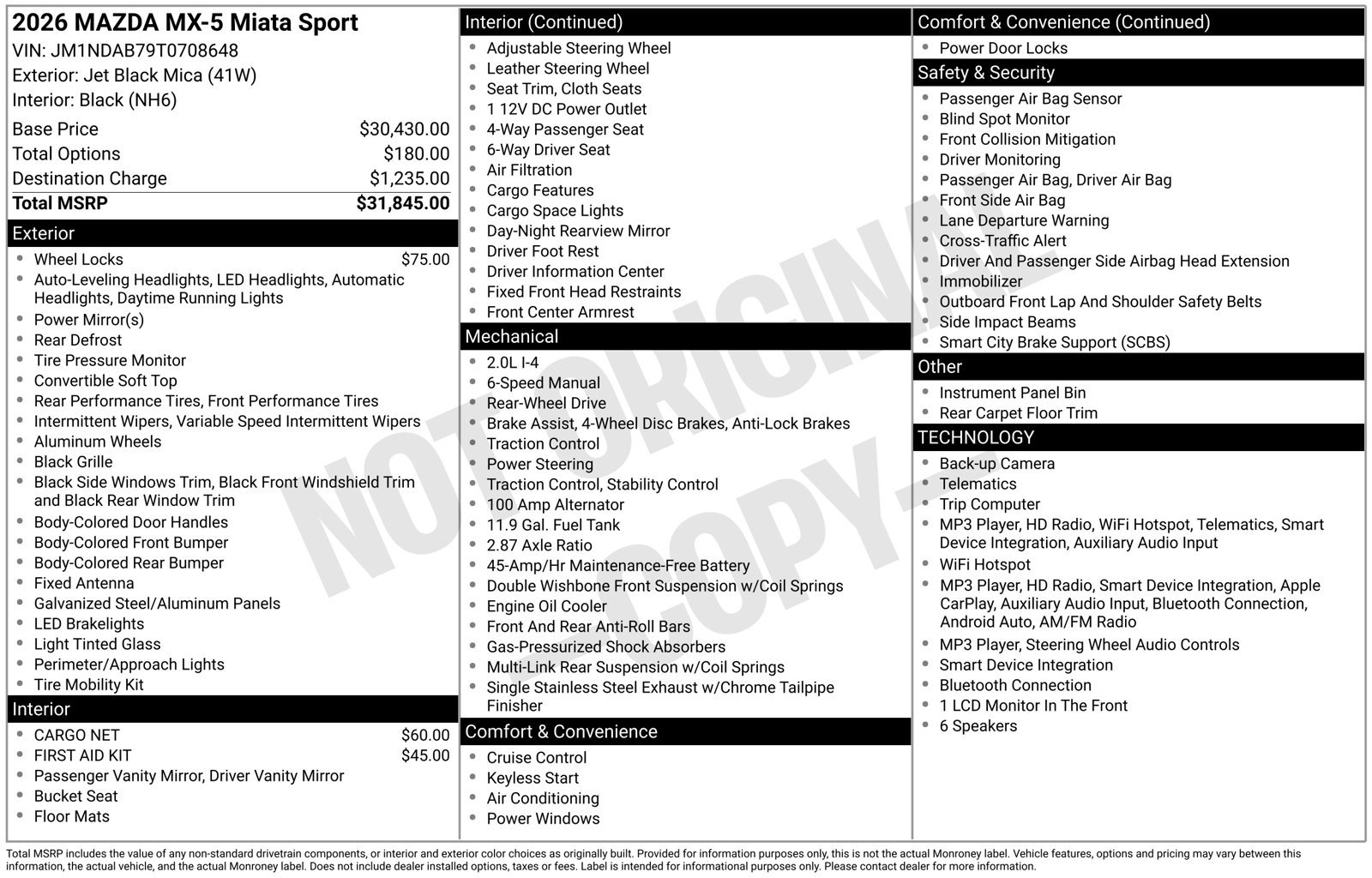 New 2026 MAZDA MX-5 Miata Sport RWD image 4