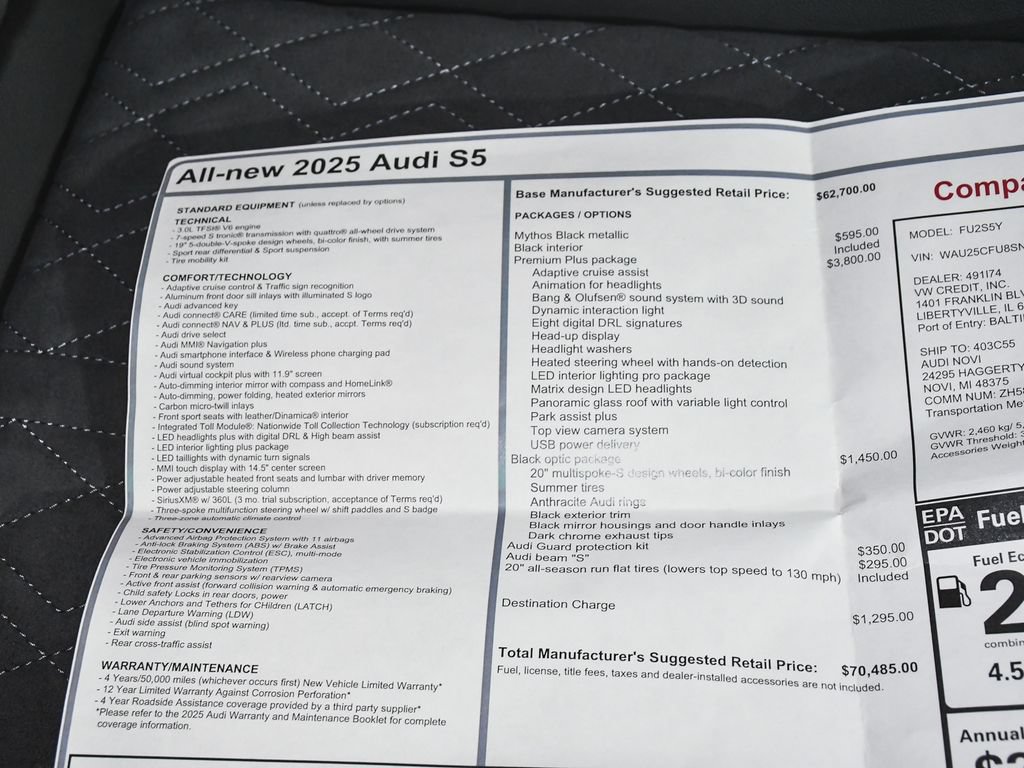 Used 2025 Audi S5 Premium Plus w/ Premium Plus Package AWD/4WD image 66